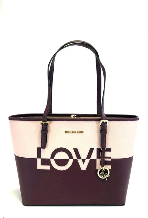 Michael Kors Jet Set Travel Ballt/merlot MD Love Carryall Tote 